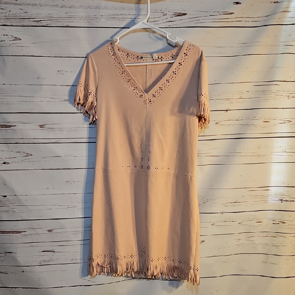 Chelsea & Violet Fringe Dress Laser Cut‎ Details Casual Boho Midi Dress,S